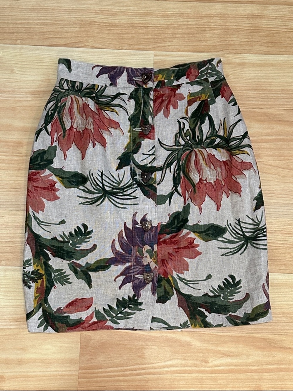 Vintage Karen Kane 100% Linen Floral High Waisted Skirt - Size 4